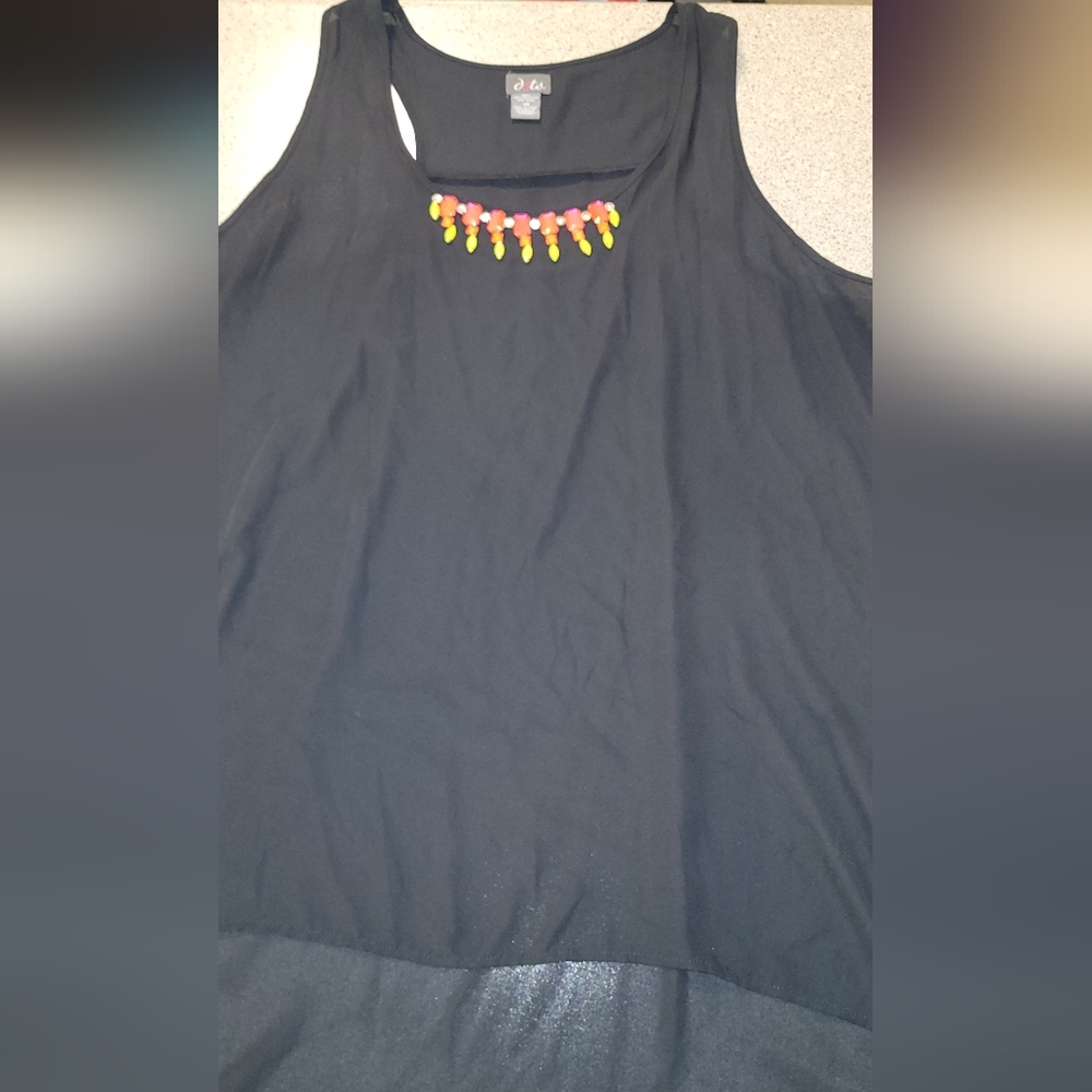 Long Flowly Sheer Black Rhinestone Tank Top 3X